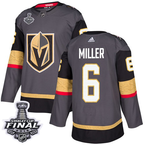 Adidas Golden Knights #6 Colin Miller Grey Home Authentic 2018 Stanley Cup Final Stitched Youth NHL Jersey - Click Image to Close